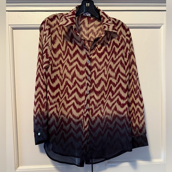 Sheer abstract button-up blouse - size small. Ombré effect - Picture 2 of 6